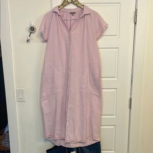 Lilla P Pink Midi Dress with Notched Collar and Dolman Sleeves